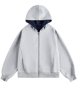 Soft Fleece Zip-Up Hooded Jacket with Pocket 'Grey'