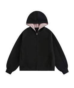 Soft Fleece Zip-Up Hooded Jacket with Pocket 'Black'