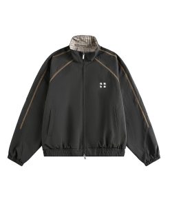 Ichmode American Style Plaid Patchwork Zipper-Jacket 'DarkGrey'
