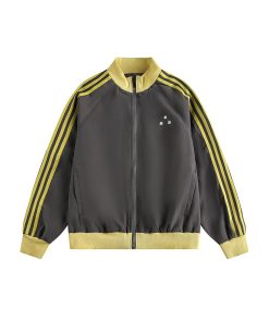 Canton Collective Waffle Knit Track Jacket 'Grey/yellow'
