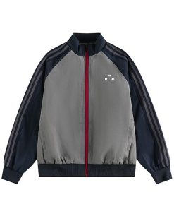 Canton Collective Waffle Knit Track Jacket 'Grey/Black'