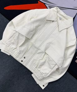 Premium Relaxed Balloon Fit Leather Jacket 'White'