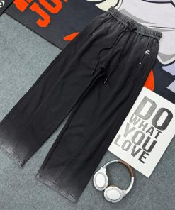 Heather Grey Wide-Leg Cotton-Blend Drawstring Trousers 'Vintage Black'