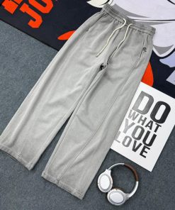Heather Grey Wide-Leg Cotton-Blend Drawstring Trousers 'Vintage Grey'