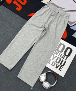 Heather Drawstring Waist Loose-Fit Wide-Leg Sweatpant 'Grey'