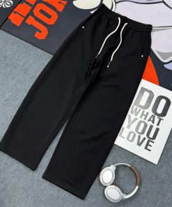 Relaxed Fit Wide-Leg White Drawstring Sweatpant 'Black'
