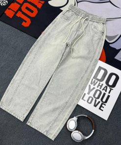 High-Waisted Baggy Pant with Elasticated Waistband 'Smoke Grey'