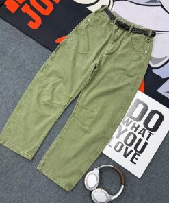 Relaxed-Fit Baggy Premium Pant with Braided Belt 'Olive Green'