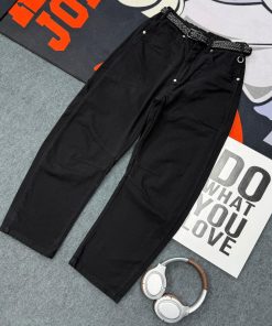 Relaxed-Fit Baggy Premium Pant with Braided Belt 'Black'