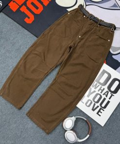 Relaxed-Fit Baggy Premium Pant with Braided Belt 'Brown'