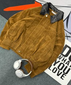 Leather Collar Suede Bomber Jacket 'Brown/Black'