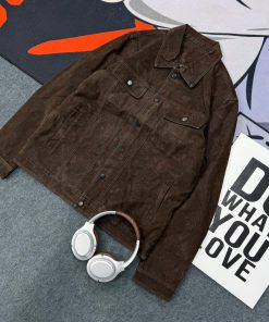 Button-up Twin Chest Pockets Sued Trucker Jacket 'Coffee'