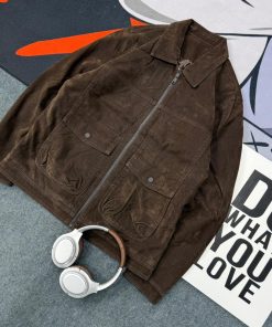 Full-zipper Suede Trucker Jacket 'Chocolate'