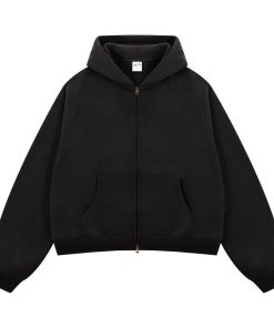 Relaxed Fit Zip-Front Hoodie with Kangaroo Pockets 'Black'