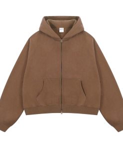 Relaxed Fit Zip-Front Hoodie with Kangaroo Pockets 'Coffee'