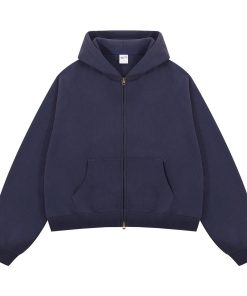 Relaxed Fit Zip-Front Hoodie with Kangaroo Pockets 'Navy Blue'