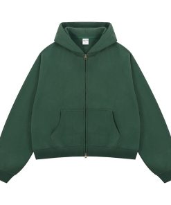 Relaxed Fit Zip-Front Hoodie with Kangaroo Pockets 'Green'
