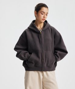 Relaxed Fit Zip-Front Hoodie with Kangaroo Pockets 'Dark Grey'