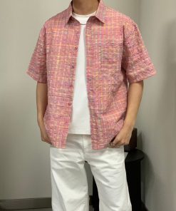 Men's Regular Fit Short Sleeve Checked Casual Shirt 'Pink'