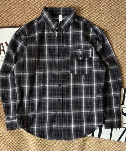 Long-Sleeve Button-Down Flannel Chest Pocket Shirt 'Black/White'