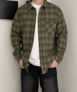 Men's Long-Sleeve Plaid Flannel Shirt 'Olive/Khaki'