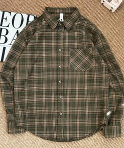 Men's Long-Sleeve Plaid Flannel Shirt 'Army Green'