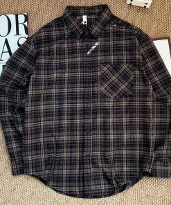 Men's Long-Sleeve Plaid Flannel Shirt 'Black/Khaki'