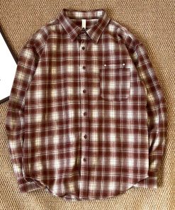 Long-Sleeve Collared Geometric Check Pattern Shirt 'Light Brown'