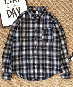 Long-Sleeve Collared Geometric Check Pattern Shirt 'Fade Black'