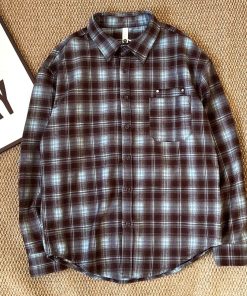 Long-Sleeve Collared Geometric Check Pattern Shirt 'Brown/Blue'