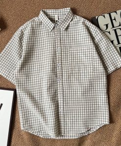 Checked Short-sleeve button-up shirt 'Off Grey'