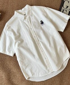 Embroidered Motif Relaxed Fit Collared Shirt 'Off White'
