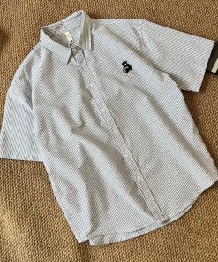 Embroidered Motif Relaxed Fit Collared Shirt 'Grey'