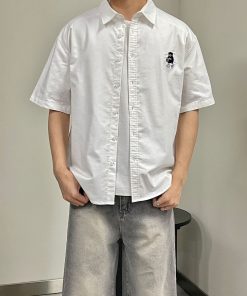 Embroidered Motif Relaxed Fit Collared Shirt 'White'