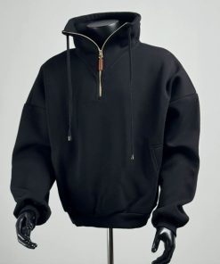 Fleece-Lined Insulated Pullover with Stand Collar & Quarter-Zip Jacket 'Black'