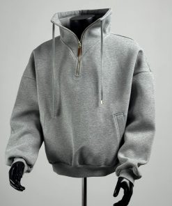 Fleece-Lined Insulated Pullover with Stand Collar & Quarter-Zip Jacket 'Grey'