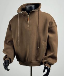 Fleece-Lined Insulated Pullover with Stand Collar & Quarter-Zip Jacket 'Brown'
