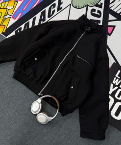 Wool-Blend Bomber Stand Collar Jacket 'Black'
