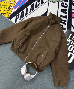 Wool-Blend Bomber Stand Collar Jacket 'Coffee'