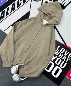 Fear of God Essentials Fleece Zip-Up Hoodie 'Heather Stone'