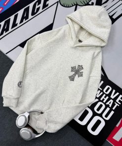 Chrome Hearts Cross Rhinestone Hoodie 'Light Grey'