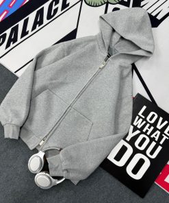 Premium Full Zip-Up Front Pockets Hoodie 'Heather Gray'