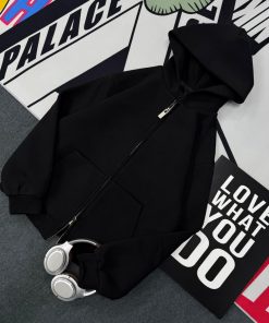 Premium Full Zip-Up Front Pockets Hoodie 'Black'