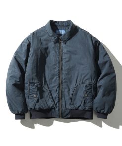 The Vintage-Inspired Collared Bomber Jacket 'Navy Grey'