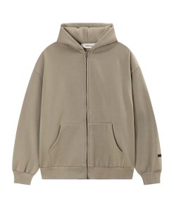 Fear of God Essentials Fleece Zip-Up Hoodie 'Heather Stone'
