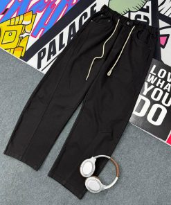 Relaxed Fit Wide Leg Drawstring Waist Cargo Pants 'Black'