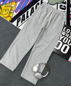 Cotton-blend Wide-Leg Sweatpants Elastic Waistband & Cuffs 'Grey'