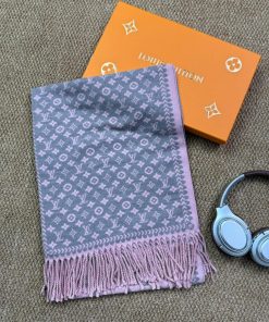 Premium Wool–Silk Blend Luxury All-Season Lightweight Scarf 'Pink/Grey'