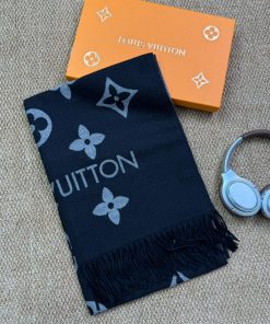 Premium Wool–Silk Blend Luxury All-Season Lightweight Dark Navy/Charcoal Scarf