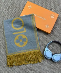 Premium Wool–Silk Blend Luxury All-Season Lightweight Grey/Gold Scarf